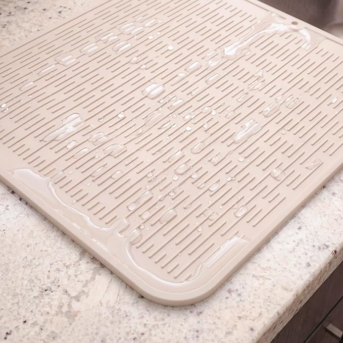 MicoYang Silicone Dish Drying Mat for Multiple Usage,Easy clean,Eco-friendly,Heat-resistant Silicone Mat for Kitchen Counter or Sink,Refrigerator or Drawer Liner Tapioca XL 18 inches x 16 inches