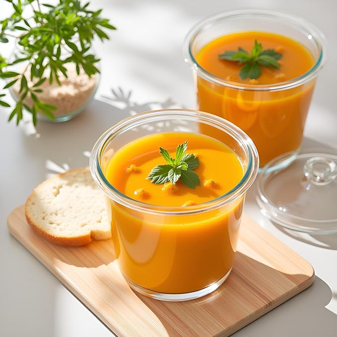 3 Cup Round Glass Food Containers With Airtight Lids, BPA-Free 23oz Round Glass Soup Storage Container Set,Food bowls for Leftover, Microwave, Dishwasher, Fridge and Freezer Safe