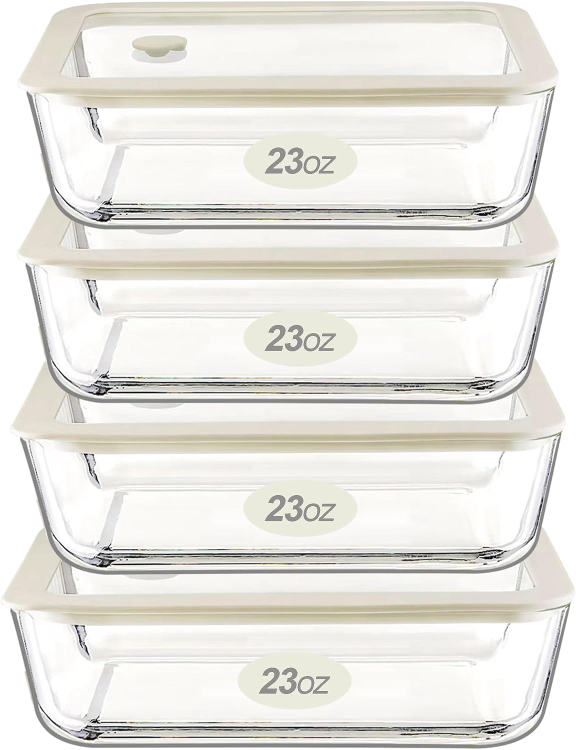 Glass Food Container Set with Glass Lid, 4 Pack, Food Storage Containers Set, Airtight, LeakProof, 100% Plastic Free, Meal Prep Containers (White Color)