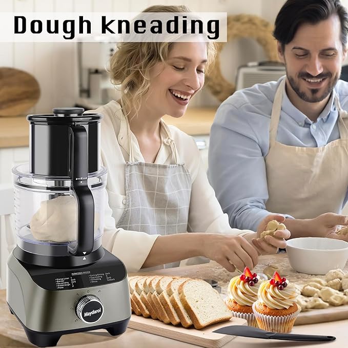 14 Cup Large Food Processor, XL Bowl, Large Chute for Blending, Mixing, Shredding, and Slicing, Meat and Vegetable Chopping, Doughing, All in One for kitchen,4 Speeds, 600W