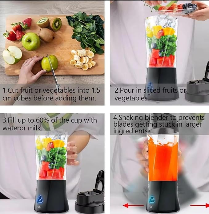 Portable Blender 700ml (24oz) – USB Rechargeable Personal – Mini Travel Blender for Shakes & Smoothies – Black & White”