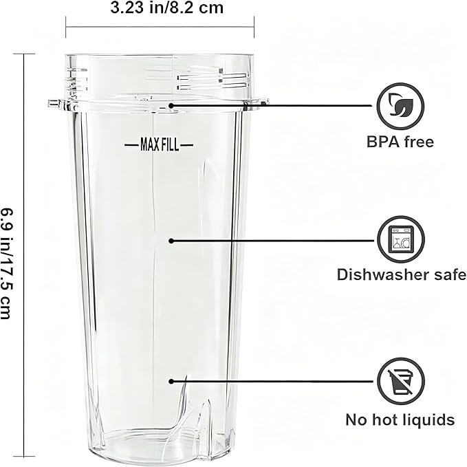 Blender Cups Fit for Ninja, Replacement Parts 16OZ Cups with Lids, Blender Accessories Compatible with Nutri Ninja Auto IQ Series BL620C BL660 BL740 BL780 QB3000 (2 Pack)