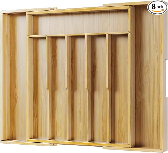 Kitsure Silverware Organizer - Expandable Bamboo Kitchen Drawer Organizer for Cooking Utensils and Cutlery, Sturdy & Thickened Kitchen Organizers and Storage Solution, X-Large, Natural