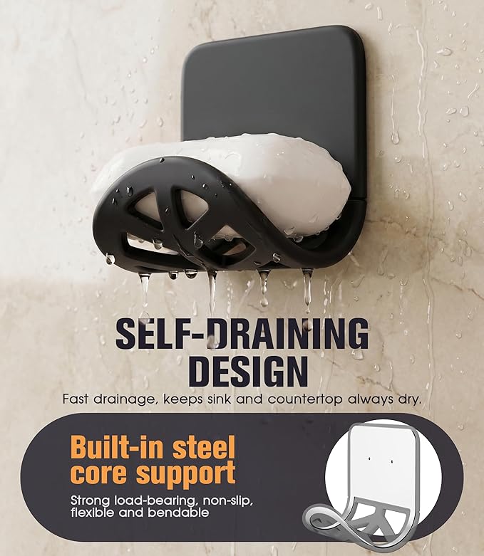 2Pack Sponge Holder for Kitchen Sink, Strong Self-Adhesive Sink Caddy Soap Holder, Silicone Rustproof for Sponges, Brushes, Stoppers, Razo, Flexible-2.9" x 4.92" (Black)