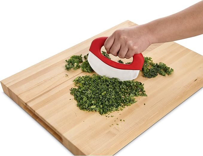 HIC Kitchen Soft-Grip Rocking Salad Herb Chopper, Stainless Steel Blade with Safety Blade Cover