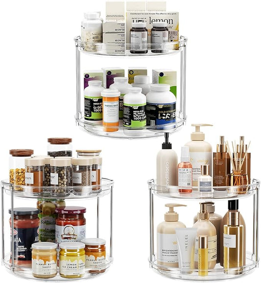 3 Pack 2 Tier Lazy Susan Turntable Organizer 9.25'' Rotating Spice Rack