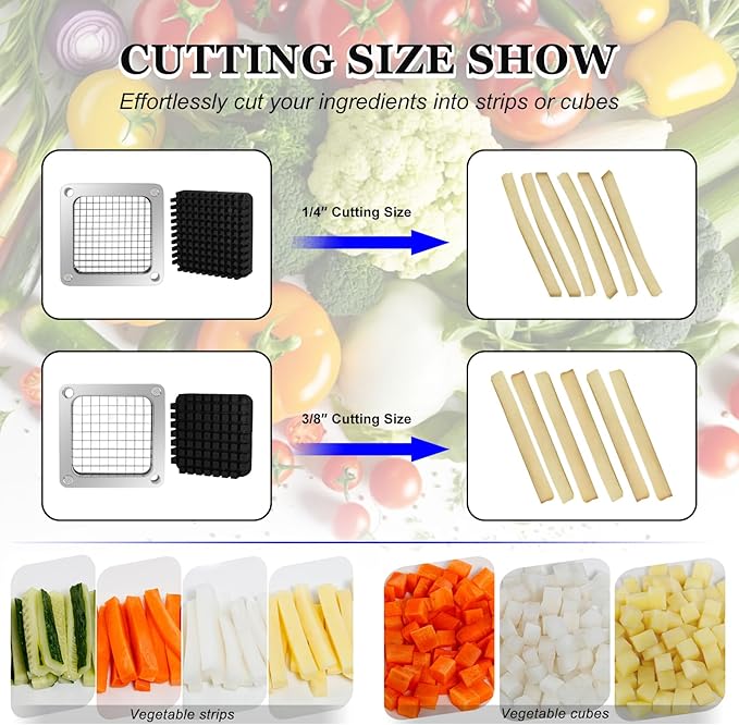 Replacement Chopper 1/4" Blade, Commercial Vegetable Chopper Dicer, French Fry Cutter Stainless Steel Blade for Fruit Cutting Machine Tomato Onion Pusher Block