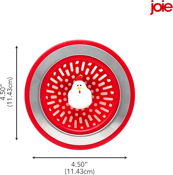 Joie Doodle Doo Kitchen Sink Strainer Basket, Fits All Standard Sinks, Stainless Steel, Cute Garbage Disposal Drain Cover, 4.5-Inch, Red Rooster