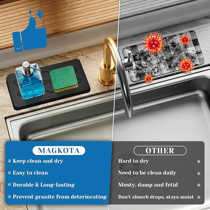 Quick Dry Sink Caddy Kitchen Sink Organizer, Easy to Clean Water Absorbing Stone Tray for Sink, Bottle Drying Rack, Sink Caddy, Vanity Organizer, Sponge Holder, 2 PCS