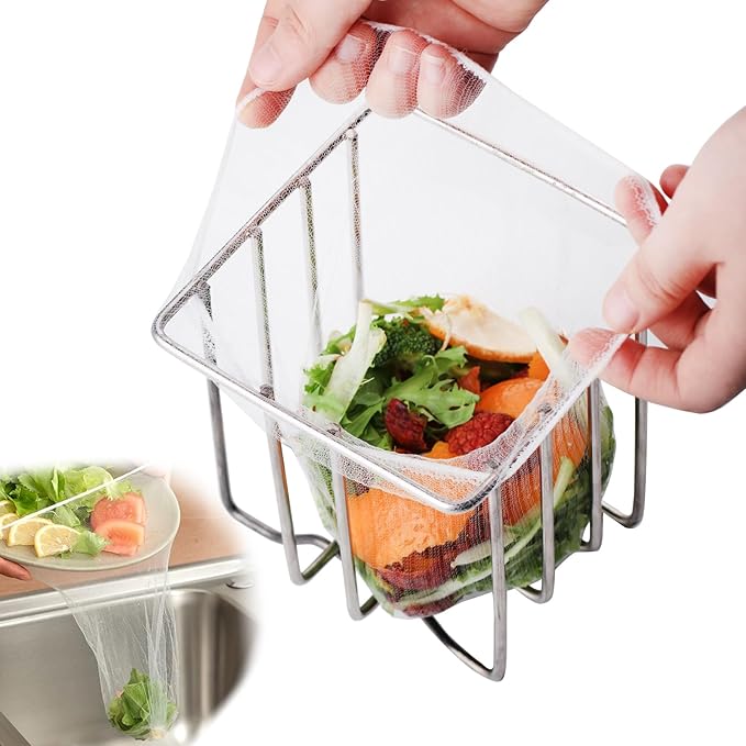WYIRONG 200 PCS Large Kitchen Disposable Mesh Sink Strainer Bag for Meshmate Waste Rack, Sink Strainer Elastic Anti-Clogging Sink Drain Strainer Collecting Kitchen Food Waste Garbage