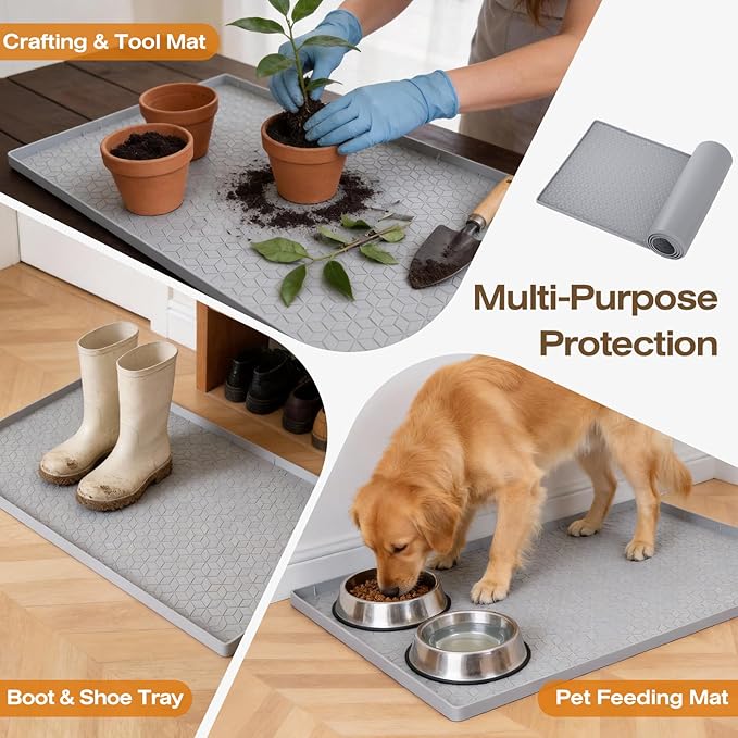 TRZZ Silicone Waterproof Under Sink Mat 34" x 22", Drip Tray and Cabinet Liner for Kitchen and Bathroom, Prevents Water Damage and Organizes Cabinets (Light Grey)