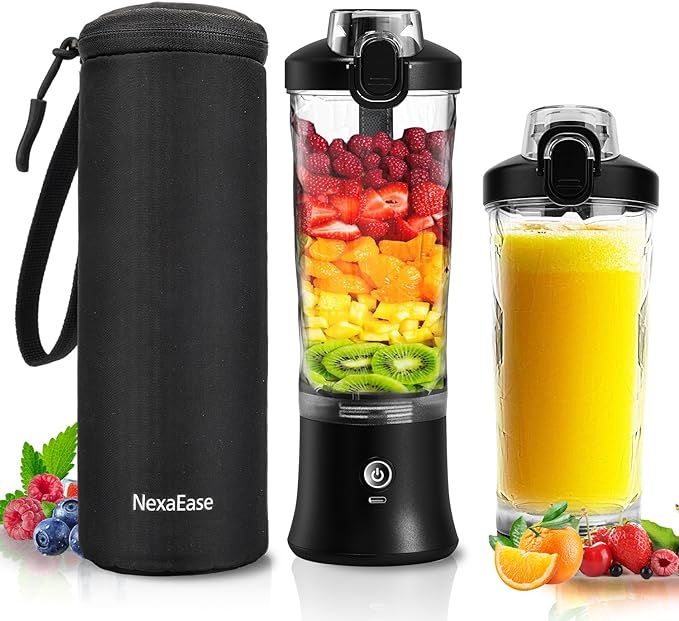 Portable Blender Personal Juicer for Shakes and Smoothies - 20 OZ Electric Protein Shaker Bottle with Insulated Sleeve, Travel Lid, USB-C Rechargeable - Mini Small Blender Cup for Kitchen, Office, Gym