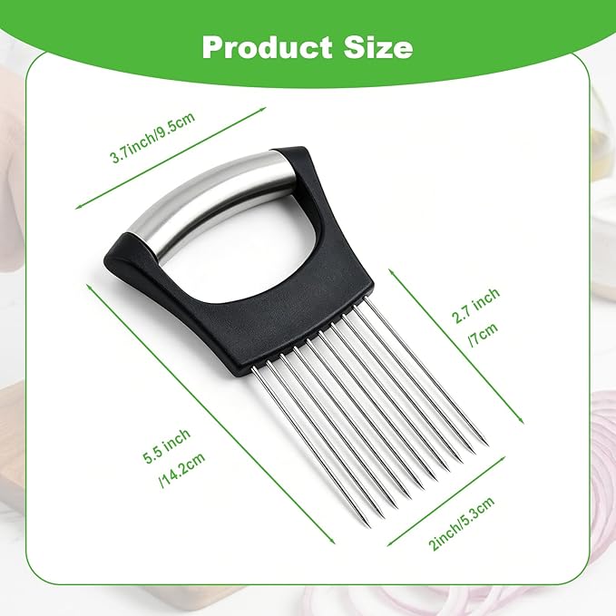Onion Slice Holder, Stainless Steel Onion Holder for Slicing with Protective Case,Chopper Slicing Assistant Tool for Meat, Onion, Potato, Tomato,Lemon - Kitchen Gadgets (2 Pack)
