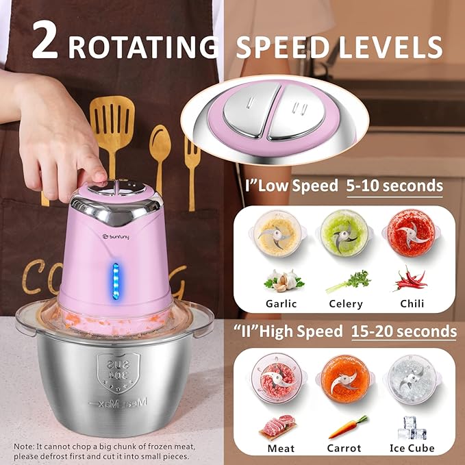 Food Processor Cordless Meat Garlic Chopper with 5 Cup Stainless Steel Bowl, 6000mAh USB Rechargeable Electric Vegetable Chopper BPA-free Baby Food Processor Blender Mini Kitchen Mixer, 4 Blades(Pink)