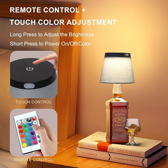 Wireless Bottle Lamp,Small Bedside Table Lamp,RGB LED Bottle Light with Remote Dimmable(RGB Blue Gray, 1pc)