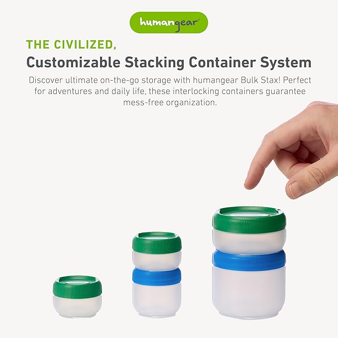 humangear STAX, Stackable Snack Containers - Leak-Proof Snack Travel System - FDA-Food Safe, BPA/PC/Phthalate-Free - Stackable & Click-Together Food Storage, Medium Mid 12-Pack, Clear/Blue
