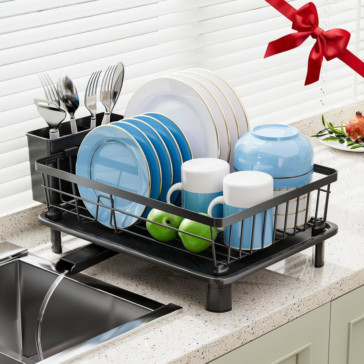 Dish Drying Rack for Kitchen Counter,Stainless Steel,Black
