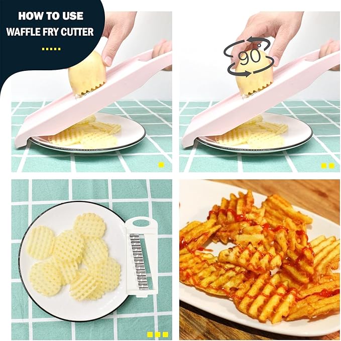 NACOLUS Mandoline Slicer for Kitchen Slicer Vegetable Cutter 5 In 1 Veggie Slicer Potato Slicer waffle fry cutter Hot Swap Mandolin with Peeler for Vegetables Carrot Shredder Cucumber Slicer - Pink
