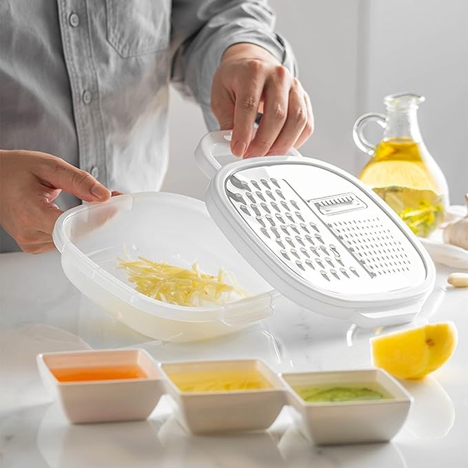 ABOOFAN Stainless Steel Cheese Grater with Cover and Container, 3-in-1 Kitchen Food Chopper, Slicer, Grater, Multi-Functional Vegetable Shredder Box for Cheese, Carrots, Potatoes, Cucumbers