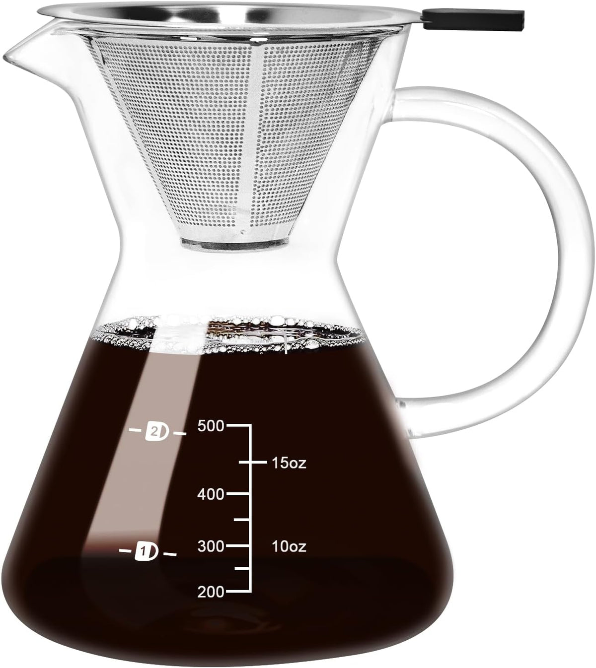 17oz/500ML Glass Pour Over Coffee Maker & Stainless Filter