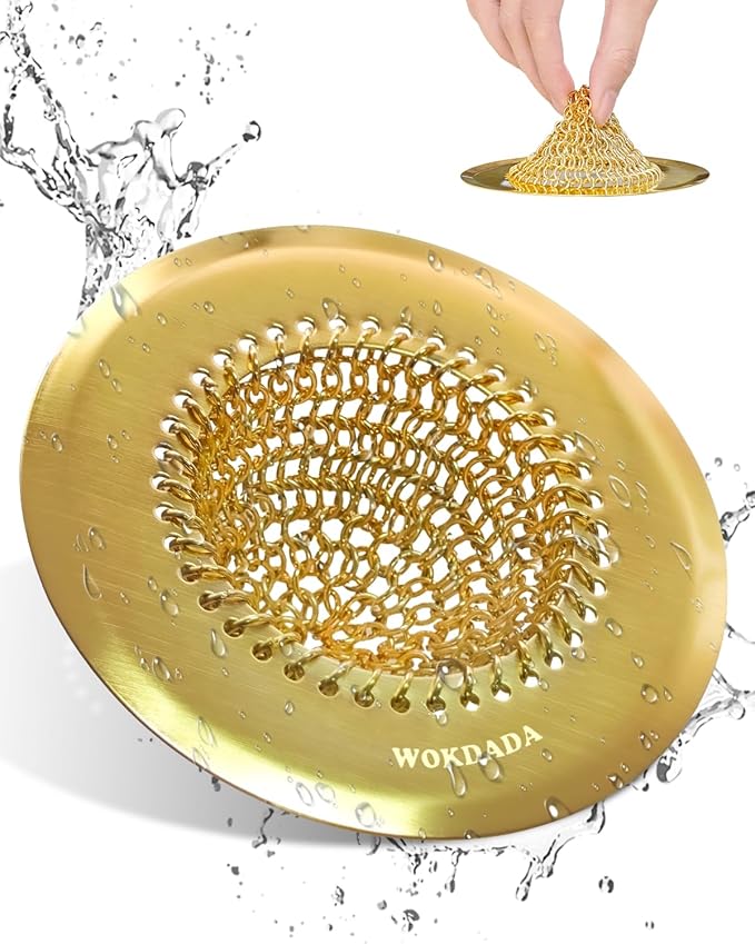 Wokdada Gold Sink Strainer, Reversible Mesh Sink Strainer with 304 Stainless Steel, Revolutionary Anti-Rust Kitchen Sink Drain Strainer Food Catcher for Garbage Disposal Without Clogging