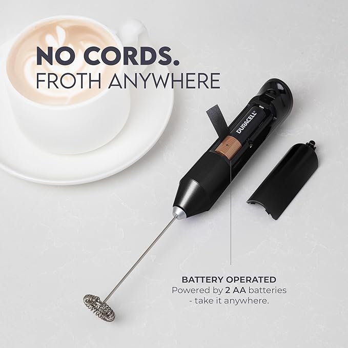 Zulay Powerful Milk Frother Wand - Mini Handheld Stainless Steel - Battery Operated Drink Mixer for Coffee, Lattes, Cappuccino, Matcha - FrothMate Gift - Black