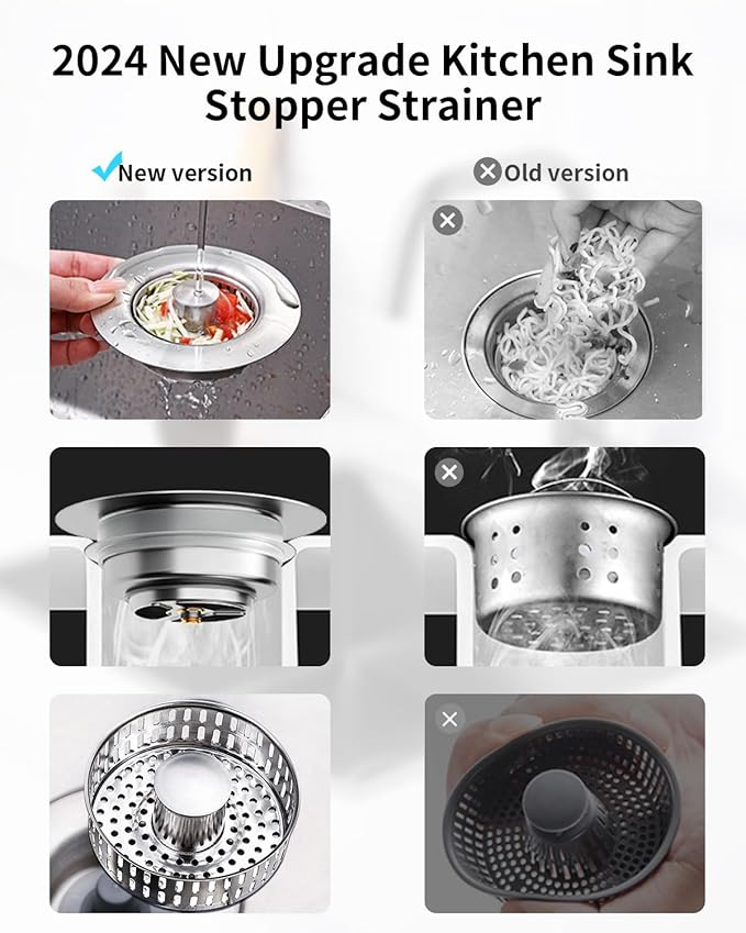 3 in 1 Kitchen Sink Drain Strainer [304 Stainless Steel Pop Up] Anti-Clogging Kitchen Sink Drain Stopper Stainless Steel Efficiently Drainage Odor Filter Sink Plug for Us Standard 3-1/2 Inch