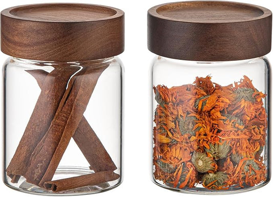 10 oz Small Glass Jars with Top Screw Lid Round Herb Coffee Bean Ground Storage Canister Clear Glass Food Container for Pantry Sugar Tea Coffee Bean Spice Nuts Cookies Bath Salts (2×300ml(10oz))