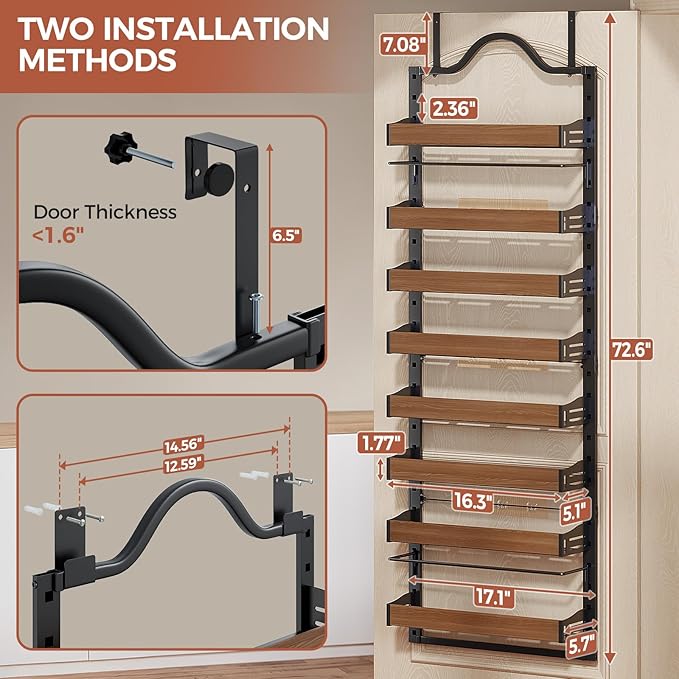 8-Tier Spice Rack Wall Mount, Black