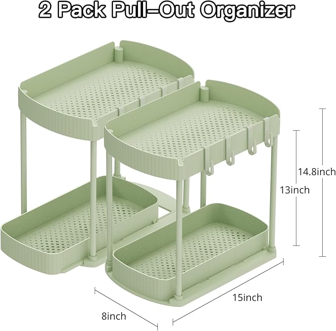 Ukeetap 2 Pack Multi-Purpose Pull-Out Storage Organizers, Under Sink Organizers and Storage for Bathroom & Kitchen