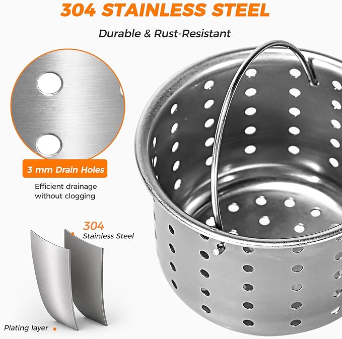 Deep Sink Strainer Basket – Fits Standard 3-1/2" Kitchen Drains – Stainless Steel Removable Strainer with 30 Disposable Mesh Bags – Makes Cleaning Food Debris Quick & Easy