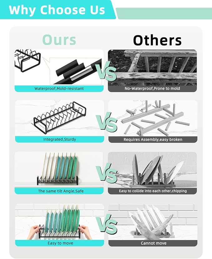 Plate Organizer for Cabinet (2-Pack),Kitchen Dish Rack Organizer for Cabinet Countertop Drawer Space Saver，8 Slots Vertical Plate Holder Storage Rack, Housewarming Kitchen Gifts for Women (Black)