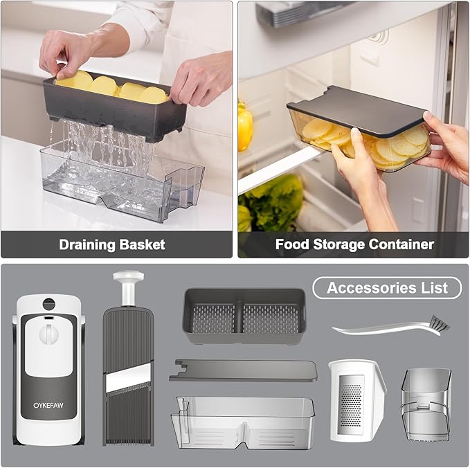 4th Gen Safe Mandoline Slicer For Kitchen, AdjustableThickness 0.1-8 mm Professional Vegetable Slicer For Food, Fruit Slices, Potato Chips, Fast Meal Prep (Only Slice)