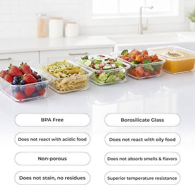 Zulay Kitchen 5 Piece Large 36oz Glass Tupperware Container Set with Lids - Premium BPA Free Borosilicate Glass Food Storage Containers - Leak-Proof Meal Prep - Microwave, Freezer & Oven Safe - Gray