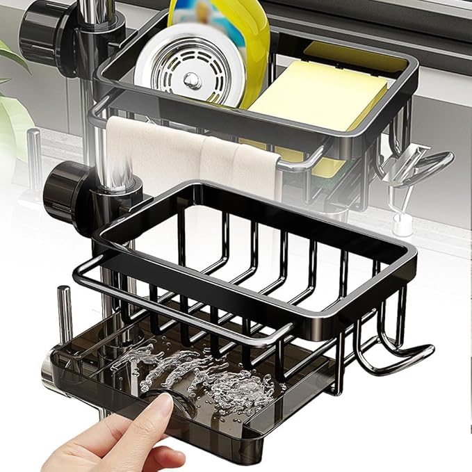 BusyLive Kitchen Sink Faucet Organizer,2024 New Sink Drain Rack Sponge Storage, Adjustable Detachable Sponge Holder for Kitchen Faucet, Sink Drain Holder for Soap, Shampoo, Shower Shelf (Right)