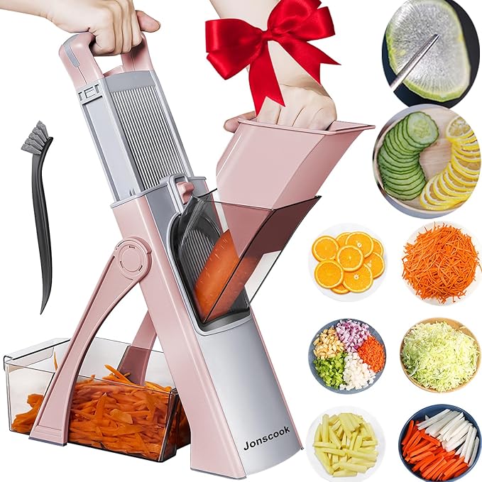 Jonscook Safe Mandoline Food Slicer for Kitchen - Vegetable Chopper With Adjustable Thickness, Multifunctional Veggie Chopper Vegetable Cutter Slicer Dicer For Onion Potato Tomato - Pink