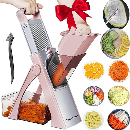 Jonscook Safe Mandoline Food Slicer for Kitchen - Vegetable Chopper With Adjustable Thickness, Multifunctional Veggie Chopper Vegetable Cutter Slicer Dicer For Onion Potato Tomato - Pink