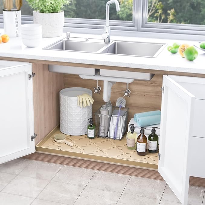SIKADEER 40" x 19" Under Sink Mat Waterproof, Silicone Mat Kitchen Drawer Shelf and Cabinet Liner, Sink Protector for Kitchen Organizers and Storage, Boot Tray Pet Food Mats