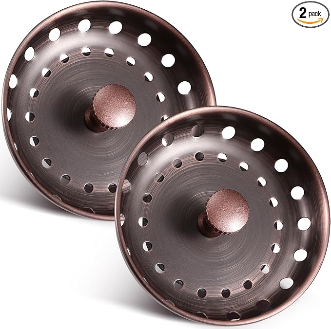 Retisee 2 Pcs Kitchen Sink Stopper Strainer Stainless Steel Drain Strainers for Universal 3-1/2 Inch Kitchen Sink Drain Replacement(Antique Copper)