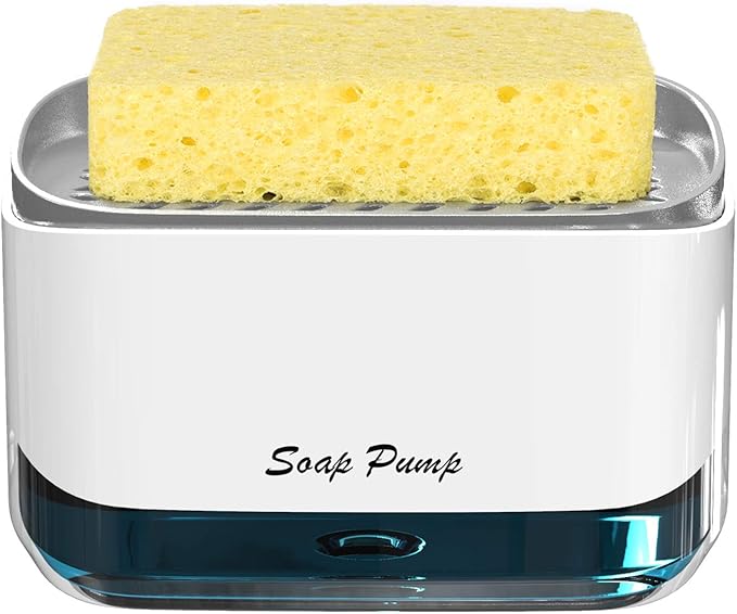 Kitchen Dish Soap Dispenser with Sponge Holder, 2-in-1 Countertop Soap Pump Dispenser, for Kitchen Sink Dishwashing Soap Dispenser - 12.5 Ounces