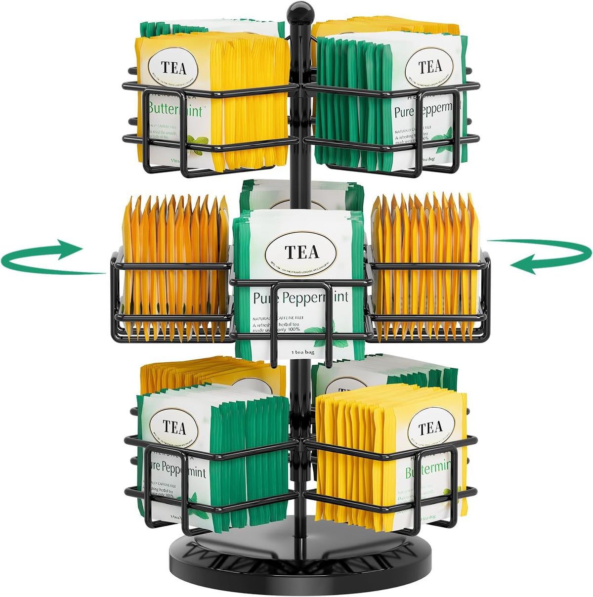 Tea Bag Holder Organizer for Counter, 3 Tier Metal Black