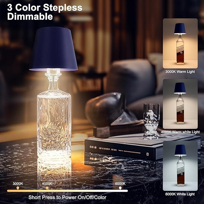 2026 Wireless Bottle Lamp,LED Bottle Lights for Liquor & Wine Bottles,Bottle Light with Dimmable(Navy Blue, 1pc)