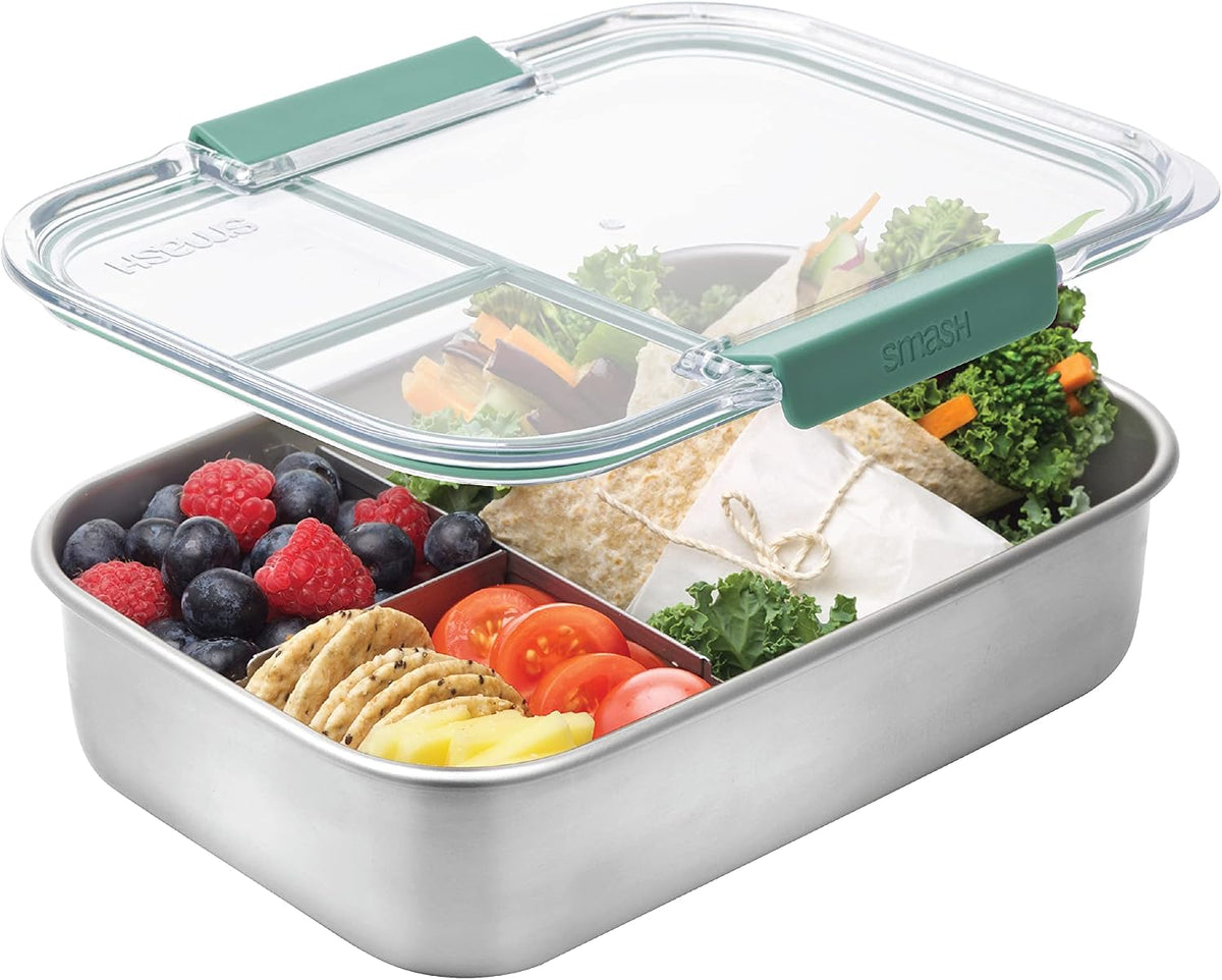 Microwave Safe Stainless Steel Bento Lunch Box, 3 Compartments