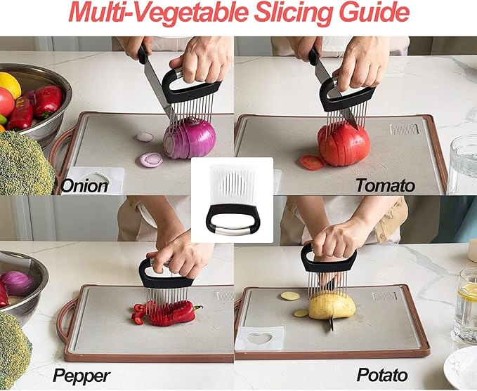 Large Onion Holder for Slicing,Food Slice Holder,Kitchen Chopper Assistant Tool for Vegetable Slicers,Fruit Cutters,Meat Tenderizers,Home Kitchen Tool with Protective Cover Gifts for Mom Grandma Women