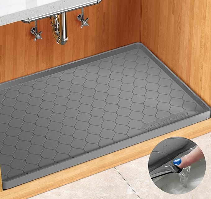 Winisok Silicone Under Sink Mat 31" x 19", kitchen Essentials and Gadgets, Shelf liner and Cabinet Protector, Home Organizers and Storage, Waterproof Bathroom Tray