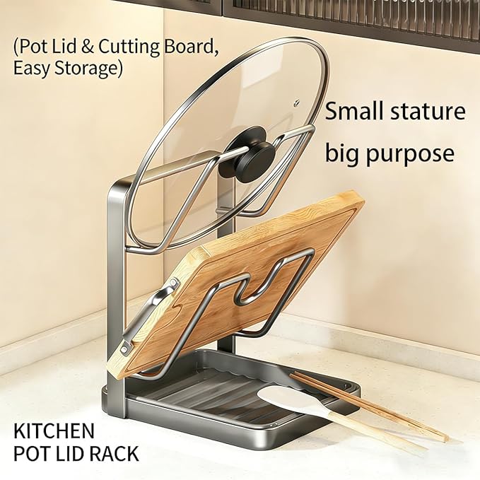 Valthyra 2Pack Pot Lid Storage Rack – A kitchen Countertop Storage Rack For Storing Cookware Lids, Featuring A Drip Tray, 304 Stainless Steel Multi-Functional Kitchen Storage Rack(Grey, Double-Layer)
