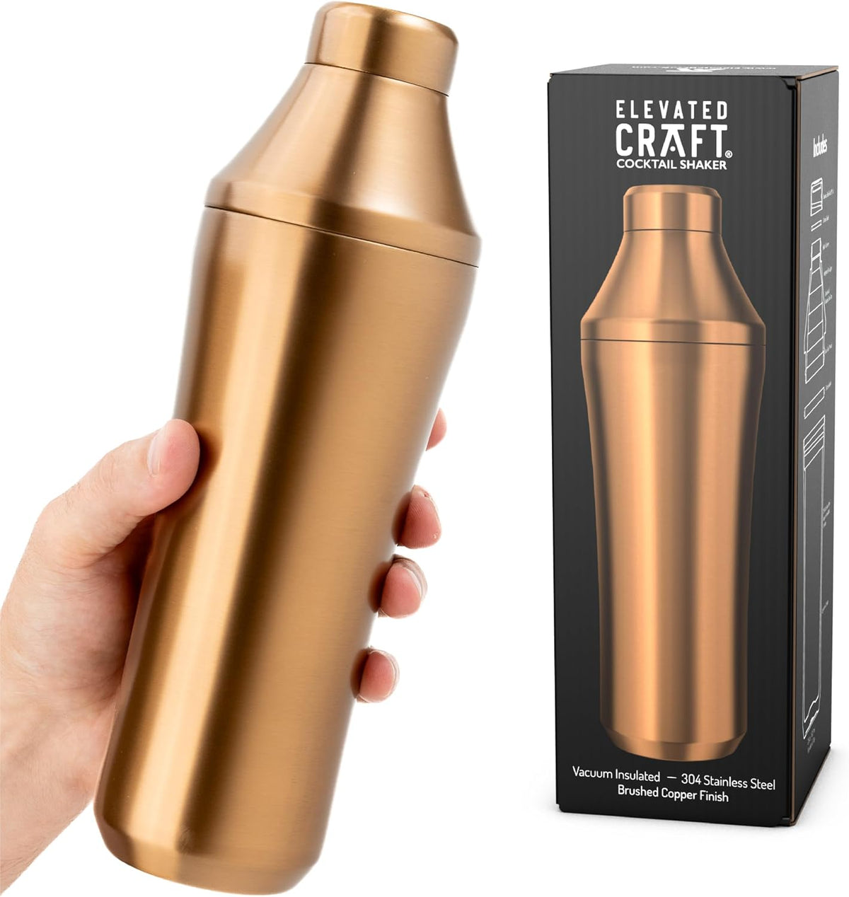 Hybrid Cocktail Shaker, Vacuum Insulated Stainless Steel, Copper, 28 oz