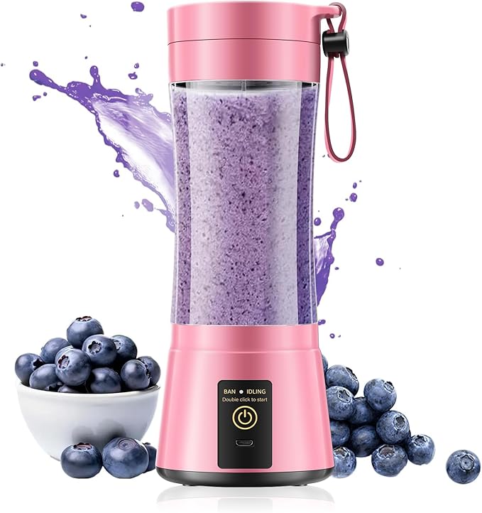 Portable Blender Personal Size Blender - 12 Oz BPA Free Travel Cup Make Smoothies and Shakes, Cordless USB Rechargeable, Lightweight Suit in Travel/Gym/Office