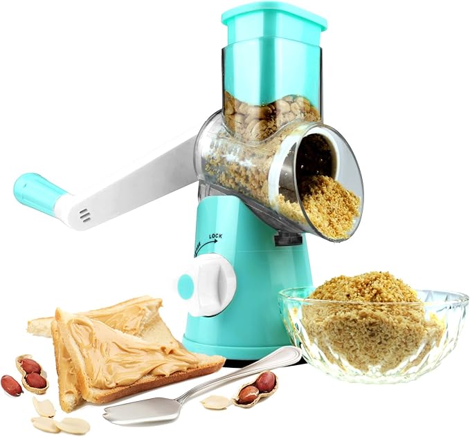 Round Mandoline Drum Slicer Rotary Cheese Grater Veggie Slicer Vegetable Carrot Shredder Nut Chopper Blue