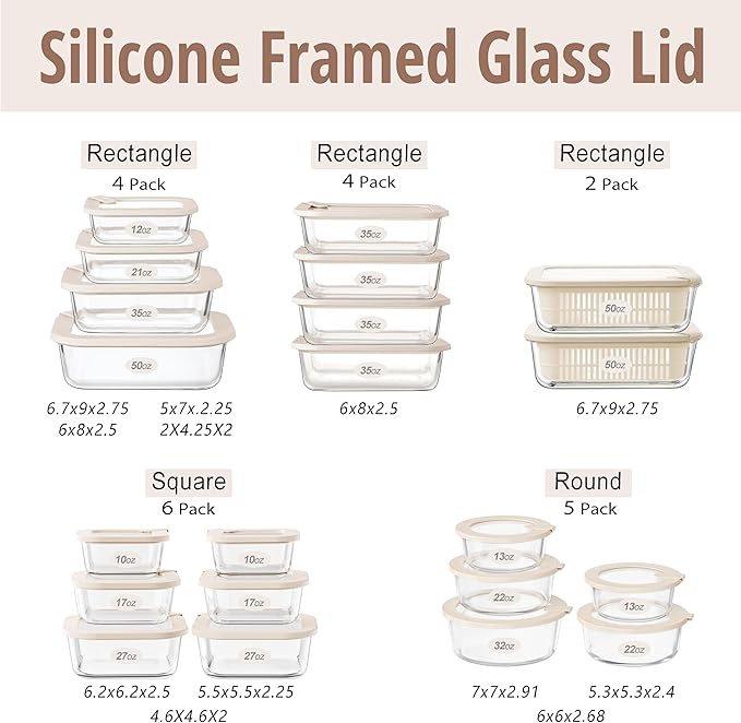 Urban Green Glass Food Storage Containers with Glass Lids, Microwave Safe Food Container Set, Airtight Food Container Set, LeakProof, 100% Plastic Free, White Color, 4pack